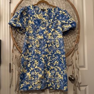 J. Crew Button-front puff-sleeve dress in blue floral twill Size 12 A00324